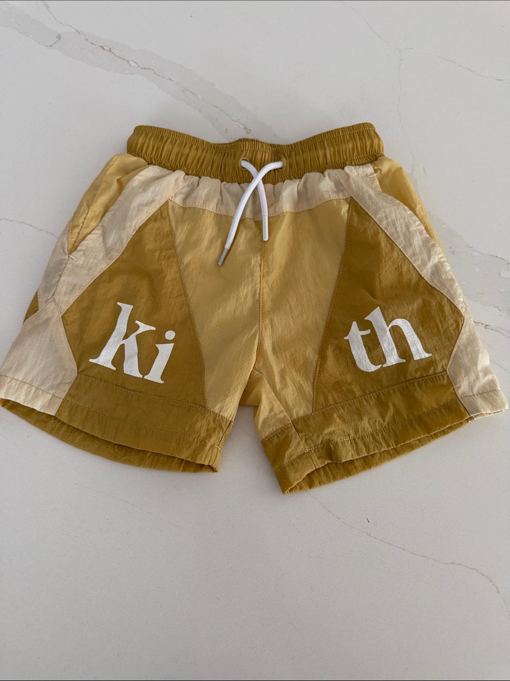 Kith Two-Tone Mustard & Cream Patchwork Shorts